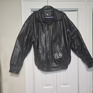 Vintage Mens Black Leather Bomber Jacket - 2X
